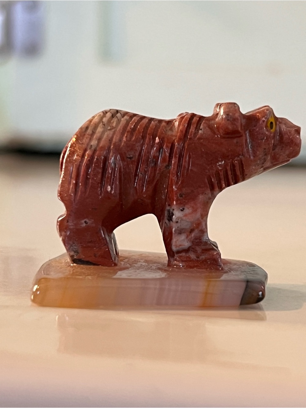 Hand-Carved Red Jasper Stone Bear